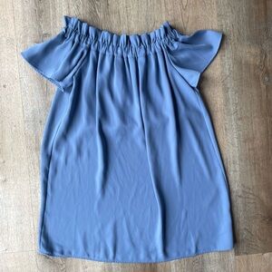 Pleione Off Shoulder Shift Dress Blue Ruffle Sleeve Size Small boho